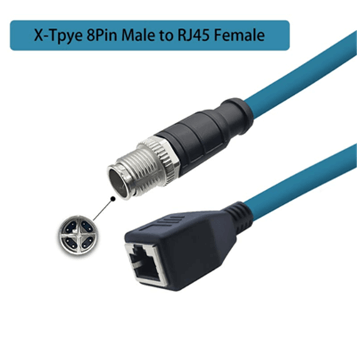 M12 8-pin A Code Male to RJ45 Female High Flex Cat6 Industrial Ethernet Cable PVC
