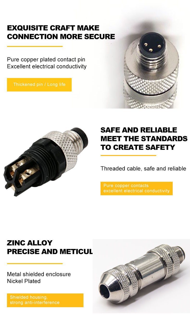4 Pin M12 Connector Injection molding Connector A Coded Female Straight Overmolded Solder For Cable Non-Shield