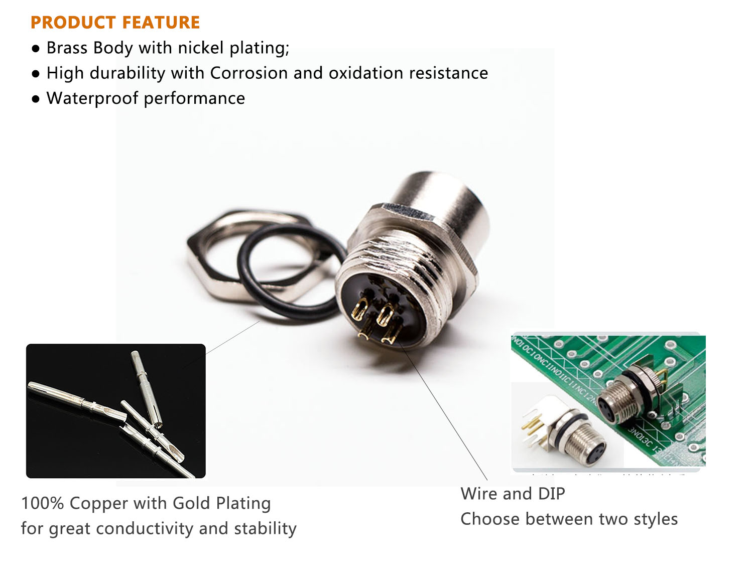 8 pin Female M16 Solder Type Straight Connector Shield