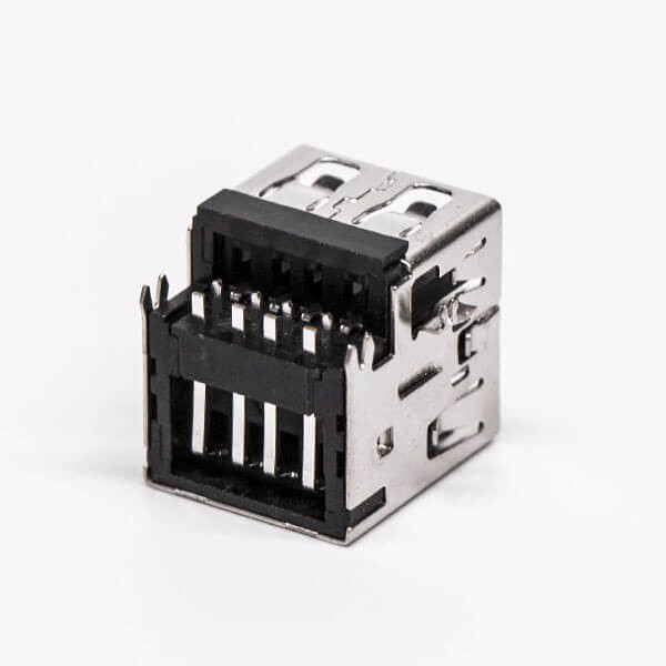 USB Right Angle Connectors Female DIP Dual Port 20pcs