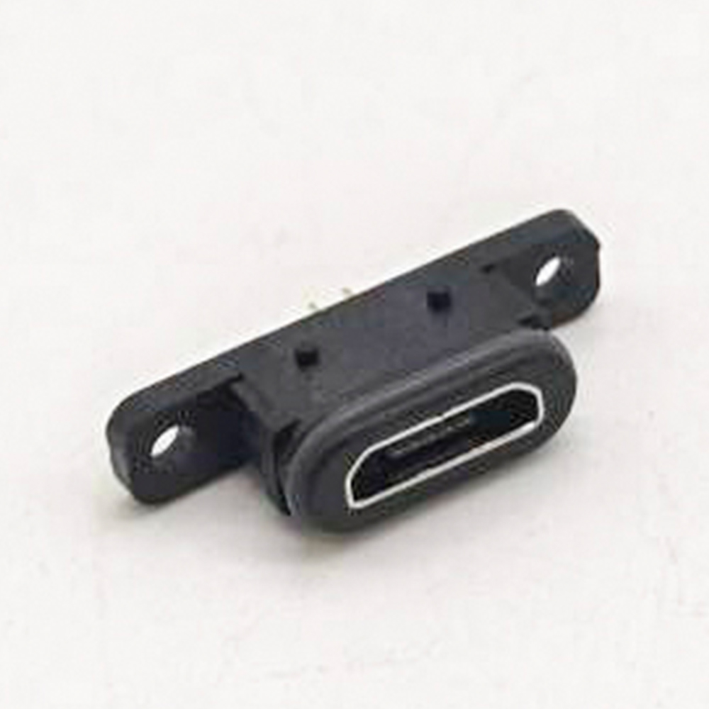 MICRO USB Connector IPX8 B Type Female 5P SMT Vertical Mounting 180 Degrees With Waterproof Ring