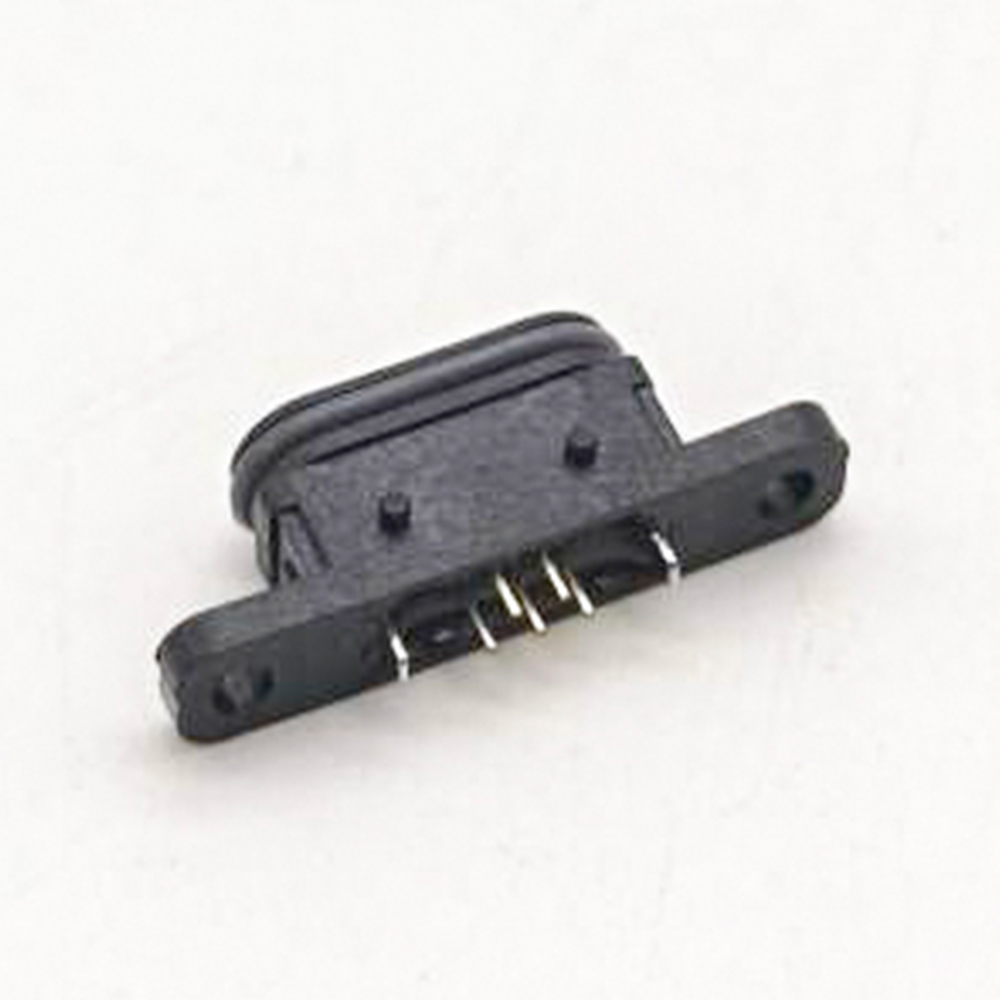 MICRO USB Connector IPX8 B Type Female 5P SMT Vertical Mounting 180 Degrees With Waterproof Ring