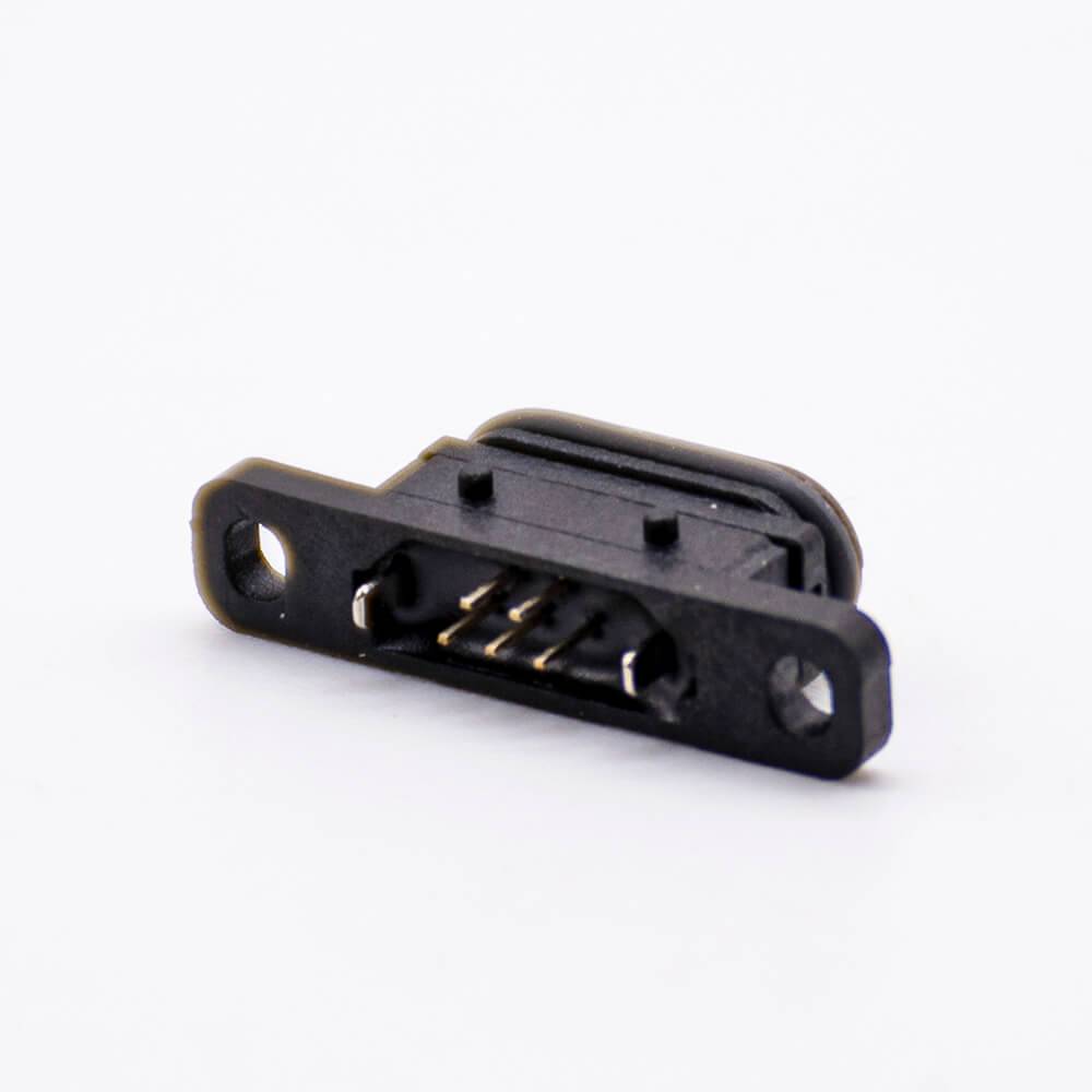 MICRO USB Connector IPX8 B Type Female 5P SMT Vertical Mounting 180 Degrees With Waterproof Ring