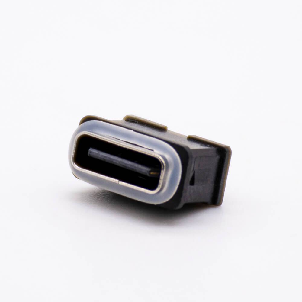 USB Type C Waterproof IPX8 6P Female With Waterproof Rubber Ring Vertical Mounting