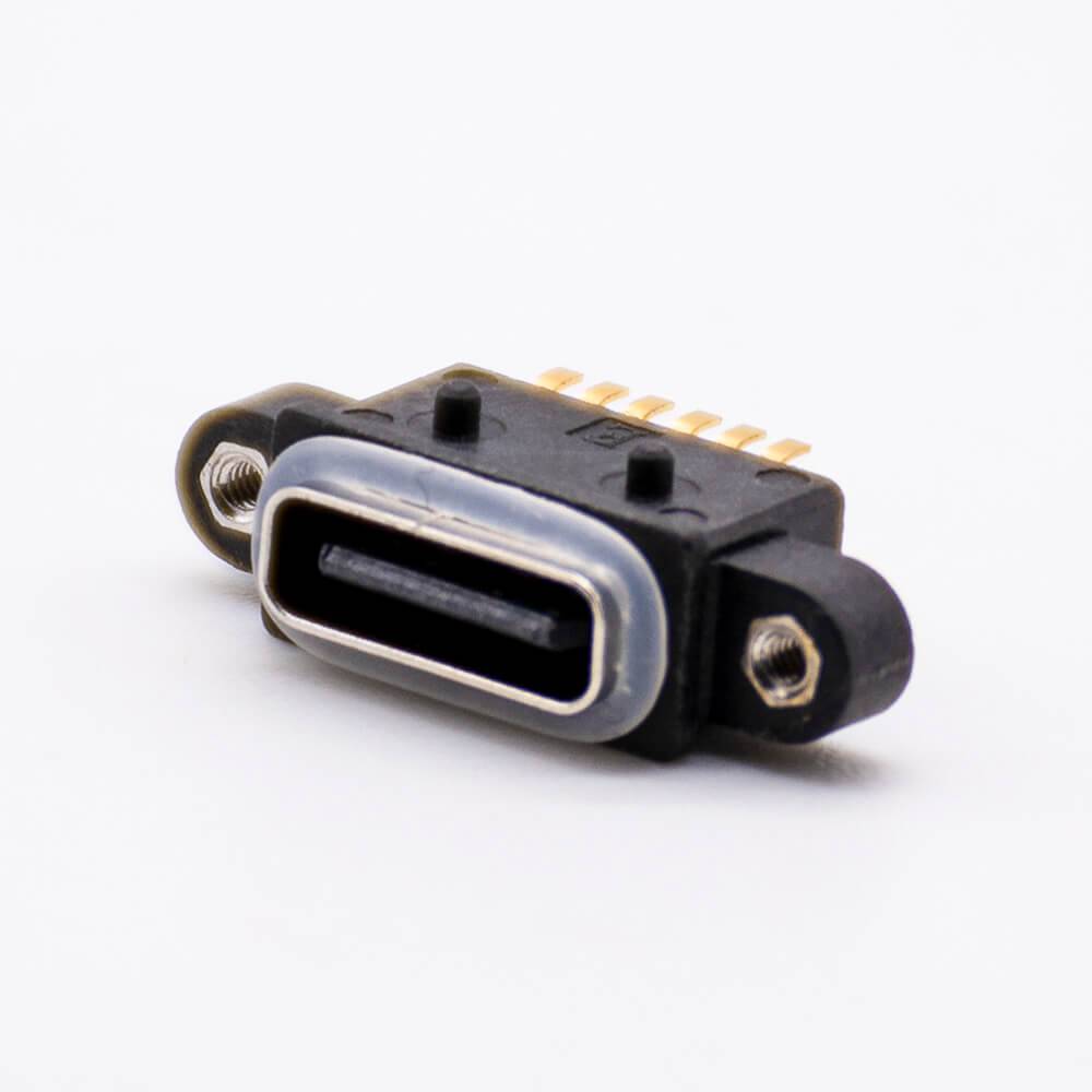 Waterproof Type C Connector Female Socket 6P SMT With Waterproof Ring