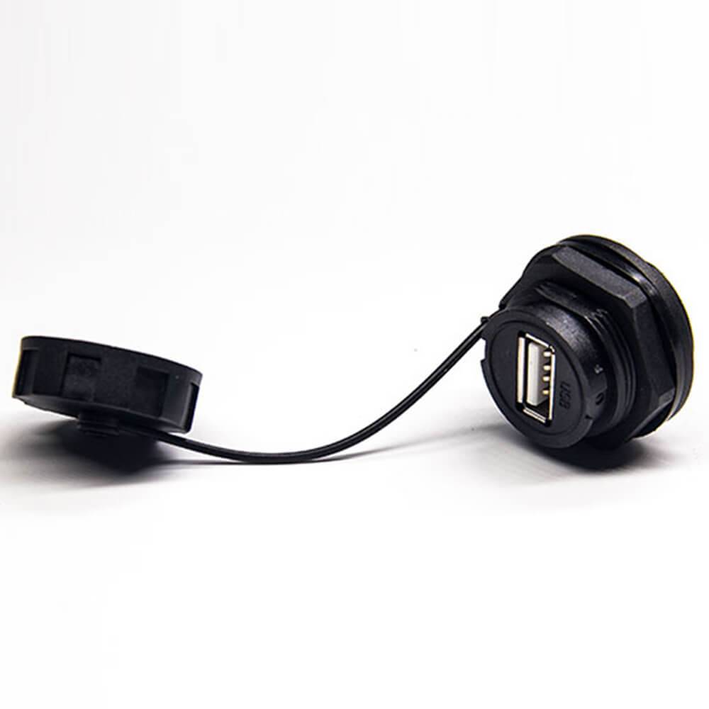 Waterproof USB 2.0 Connectors Type A Female Front Panel Lock Mount IP67 with Dust Cover