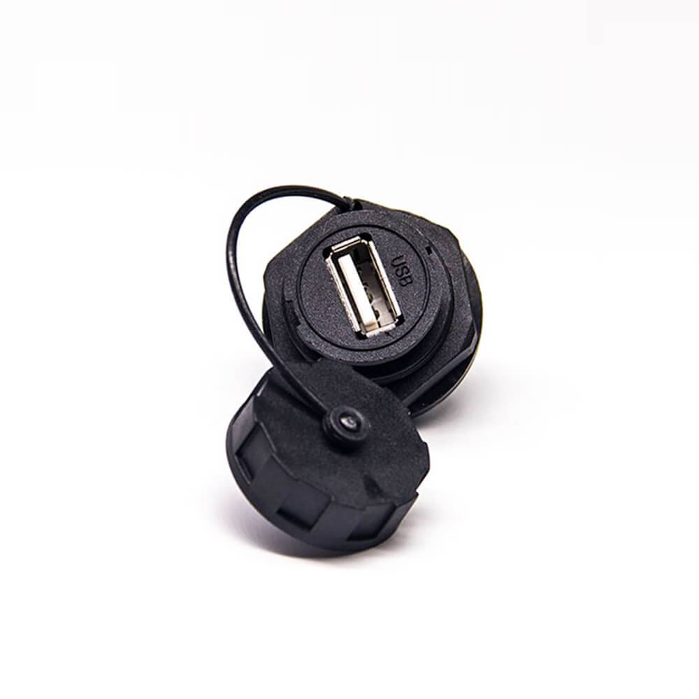 Waterproof USB 2.0 Connectors Type A Female Front Panel Lock Mount IP67 with Dust Cover