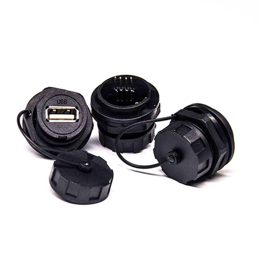 Waterproof USB 2.0 Connectors Type A Female Front Panel Lock Mount IP67 with Dust Cover