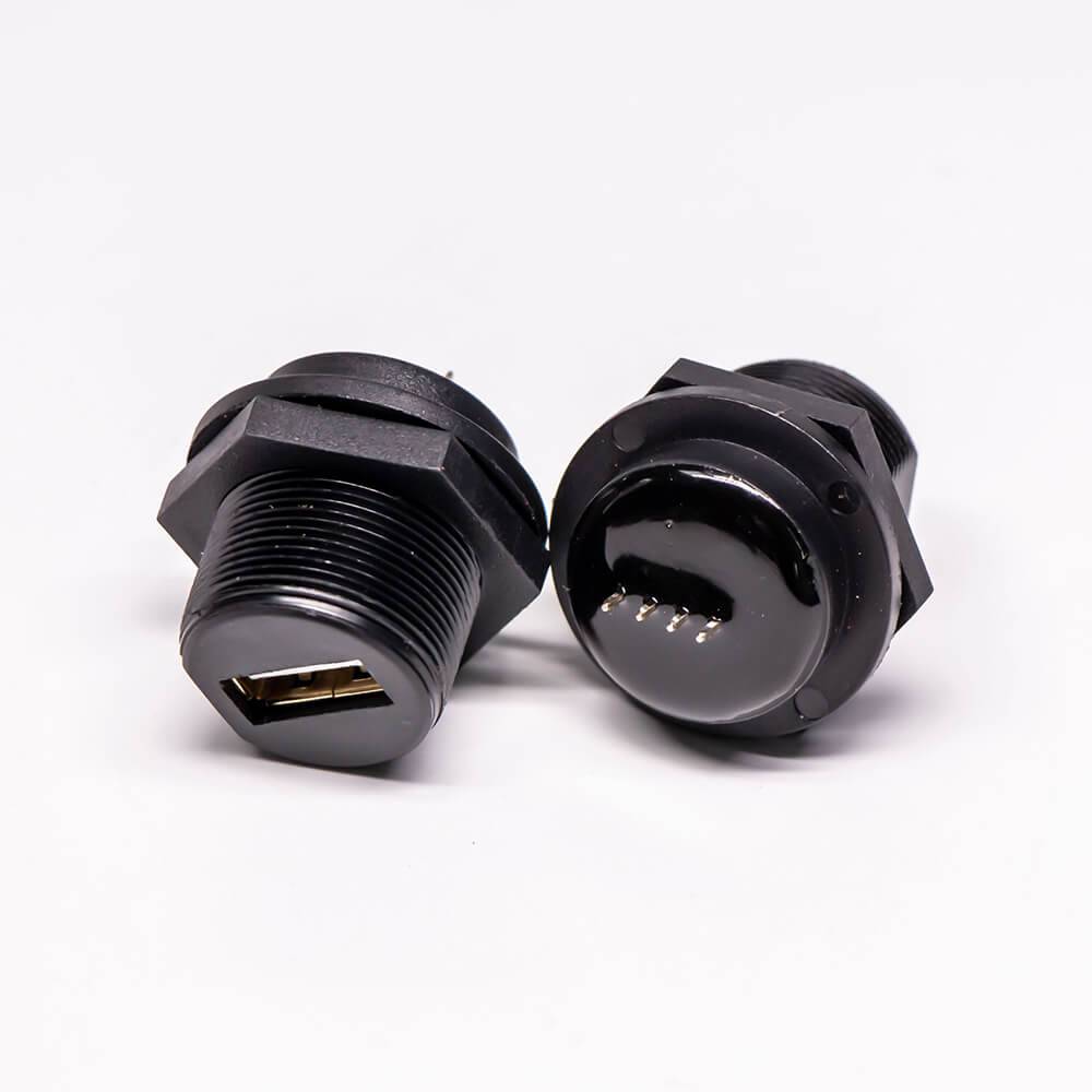 Waterproof USB 2.0 Type A Front Panel Mount USB Female Connector Socket Gold Plated